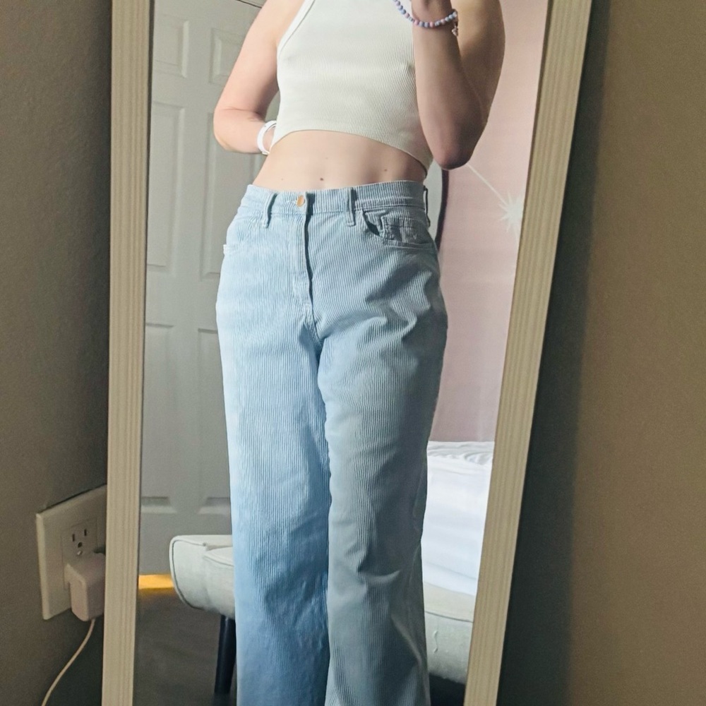 Women's Light Blue & White Stripped Baggy Jeans